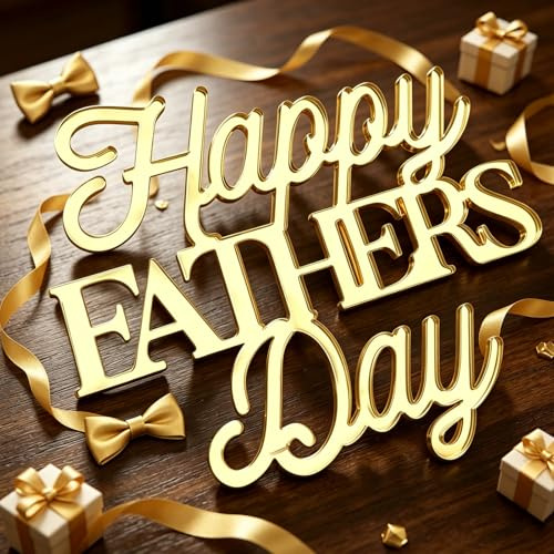 Fathers Day Cake Toppers Decorations - 6.5cm Happy Fathers Day Cake Toppers | 10Pcs Cupcake Toppers Acrylic Gold Mirror Design Cake Decorations for Father's Day Dessert Decor Dad Party Supplies