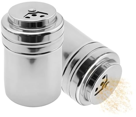 FINELYCR 2 Pezzi Spargi Spezie in Metallo con Coperchio, Agitatore per Spezie in Acciaio Inossidabile, 8,5×5,3 cm Dispenser con Fori per Zucchero, per Condimento dei Piatti o Decorazione di Dolci
