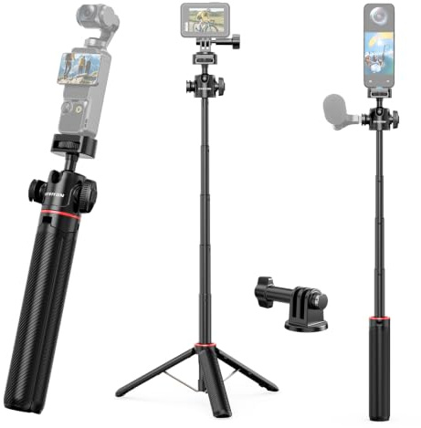 Viviyon Mini trépied bâton Selfie Compatible avec Les caméras d'action | Trépied de table portable, 58,5 cm Tête rotative 360° avec adaptateur et sabot flash, compatible DJI Osmo, GoPro, Insta360