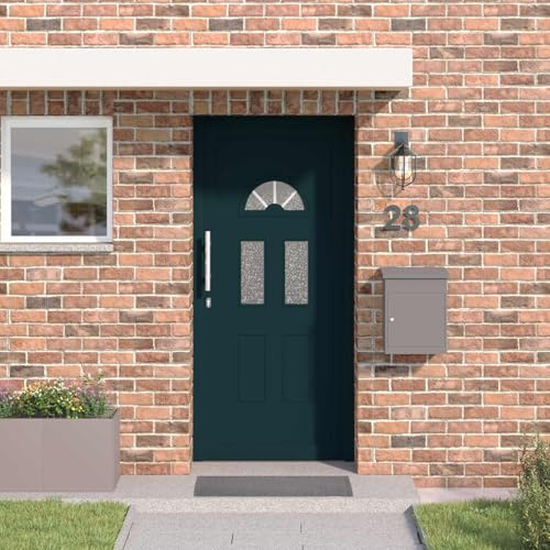 Tonture Puerta delantera antracita 98 x 198 cm PVC con inserto de cristal, puerta de entrada exterior con aislamiento térmico, insonorización, puerta de seguridad, incluye cerradura y bisagra
