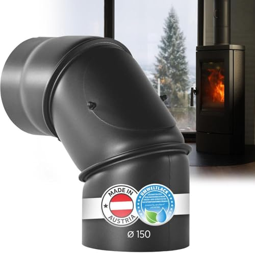 BERTRAMS Ofenrohr 150mm Ø Bogen mit Tür Gussgrau|Stahlrohr mit 0-90° Winkel | Feuerrohr aus Stahlblech 2mm | Kaminrohr mit Senotherm UHT-Hydro | Lüftungsrohr, Abgasrohr, Rauchrohr | Made in Austria