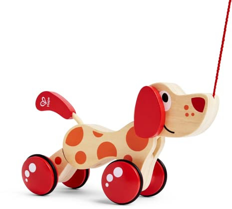 Hape Arrastre Pepe Juguete de Madera para Arrastrar | Galardonado Perro de Juguete para Arrastrar para Niñas y niños Pequeños, Puede Sentarse, Rojo