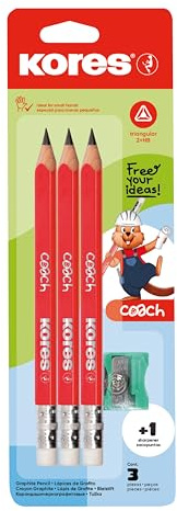 Kores - Coach Jumbo: Matita di Grafite con Mina HB e Gomma per Cancellare, con Forma Ergonomica Triangolare, Confezione da 3 Pezzi