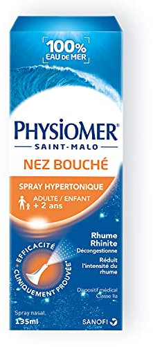 Physiomer Spray Hypertonique - Spray nasal 100% eau de mer - Dispositif médical - Nez Bouché - Décongestionne et réduit l'intensité du Rhume – à partir de 2 ans - Format 135 mL - Sans conservateur