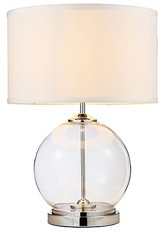 LITECRAFT Rhonda Table Lamp Large Globe Glass Base with Drum Shade - Chrome