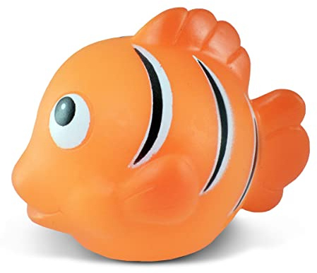 DolliBu Clown Fish Bath Buddy Squirter - Floating Orange Fish Rubber Bath Toy, Fun Water Squirting Bathtime Play for Toddlers, Soft Sea Life Animal Toy for The Bathtub, Beach, & Pool for Girls & Boys