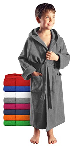 Arus Kinder-Bademantel mit Kapuze für Jungen und Mädchen, 100% Baumwolle Frottee, lang, ÖKO-TEX zertifiziert, große Farbauswahl