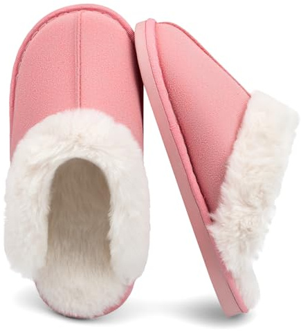 ChayChax Zapatillas de piel de cordero Mujeres Zapatillas de casa Zapatillas de cabaña Zapatos de invierno antideslizantes para hombres Rosa 39/40 EU = Fabricante 40/41
