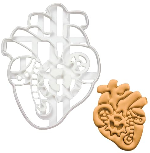 BAKERLOGY Steampunk Heart Cookie Cutter - Detailed Biscuit Cutter Design for Baking and Crafts, Ideal on Fondant, Dough, Clay, Ideal for DIY Victorian Inspired Steam-era Theme Party