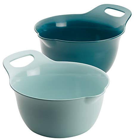 Rachael Ray Tools and Gadgets Nesting/Stackable Mixing Bowl Set with Pour Spouts and Handle - 4 and 5 Quarts, Light Blue and Teal