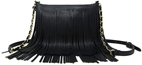 Solene Fringe Crossbody Shoulder Bag with Strap, Tassel Messenger bag, Country Style Western Fringe Purse for Women - E031(Black)