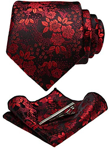 JEMYGINS Herren Blumen Krawatten und Einstecktuch Sets mit Krawattenklammer erhältlich