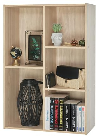Iris Ohyama Mobile,librerie larghe 60 cm, Scaffale Angolare da Parete in Legno, 5 Livelli, Marrone Chiaro, Polivalente, Modulare, Aperto, Per Soggiorno, Ufficio, Libri, CD, Montaggio Facile, CX-23C