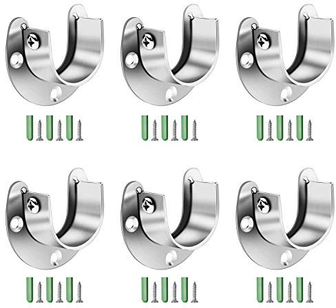 YEYIT Rundrohr Halterung 6 Stück Stangenhalterung,Kleiderstangenhalter U-Form Gardinenstange Halter 25mm Edelstahl Kleiderschrank Stangenhalter für Garderobenstangen Duschvorhangstange