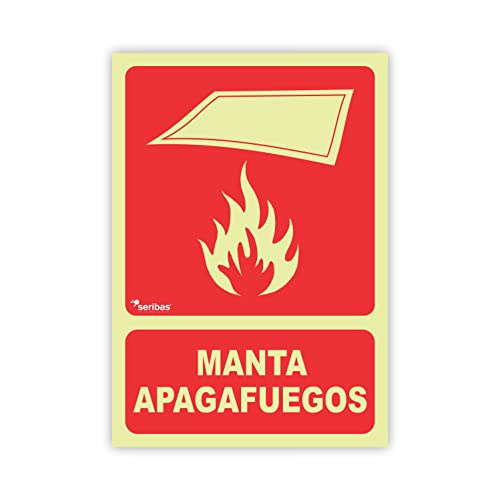 Seribas Señal Manta Apagafuegos Homologada, Fotoluminiscente Clase B - Cartel PVC 0.7 mm- Tamaño A4 21x30 cm - Tinta y Material Resistente para Interior o Exterior - Cartel Incendios