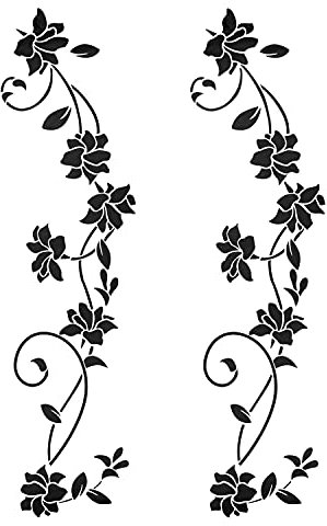 2 pezzi adesivi murali neri ornamenti set autoadesivi per la decorazione della parete, fiori viticci adesivi murali di vite murales per soggiorno camera da letto ingresso porta corridoio finestre