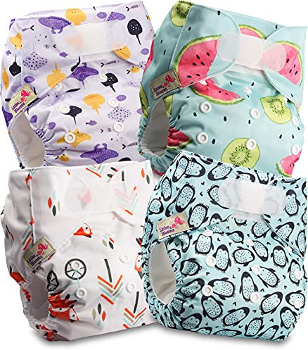 Littles and Bloomz FLV2-0403 Wiederverwendbare Stoffwindel, Standard-Klettverschluss, 4 Windeln