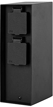 Grafner Edelstahl Design Gartensteckdose mit 4 Steckdosen, IP44, eckig, KEIN ROST – Pulver-Beschichtung, klein und schmal, Energiesäule Mehrfach Metall Außen Steckdose 2-Fach schwarz