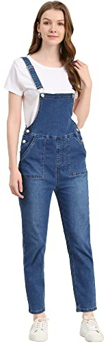 Allegra K Peto De Mezclilla Ajustable Elástico Informal Para Mujer, Mono Largo, Pantalones Vaqueros, Monos Azul claro L