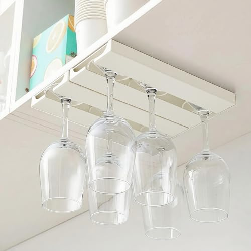 Riipoo Weinglasregal – Platzsparender Unterschrank & Regal, Stielglashalter, vielseitiger Aufhänger für verschiedene Glasgrößen, 2er-Pack, Weiß