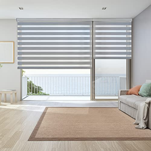 Doppelrollo hohe Qualität für Fenster einfache Montage 100x250 cm Silber | Duo Rollo Premium mit eckiger Kassette und Aluminiumkette Fensterrollo Lichtdurchlässig Rollo Stoffbreite 98 cm StoresDeco