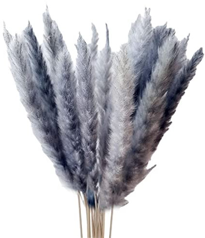 perfk 15 künstliches getrocknetes Gras, Schilfblumenstrauß, für Vase, Blumenarrangement, für Hochzeitstisch, Bauernhauszimmer, GRAU