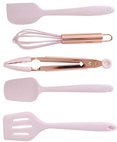 Espátula pequeña Mini espátula de silicona, 5 piezas Juego de utensilios de cocina de silicona rosa Suministros para hornear Utensilios para niños Raspador Batidor de huevos Herramientas de cocina