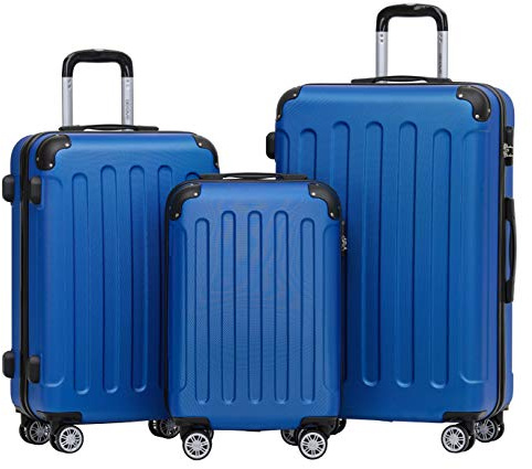 BEIBYE- Hartschalenkoffer Koffer Trolley Rollkoffer Reisekoffer Zahlenschloß 4 Zwilings-Rollen (Diamond-Blue, Koffer-Set)