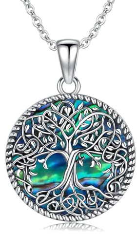 Odinstone Lebensbaum Kette 925 Sterling Silber Abalone Muschel Familie Baum des Lebens Anhänger Silber Schmuck für Frauen Besondere Geschenke für Mama/Freundin (Lebensbaum-I)