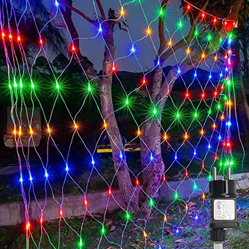 Jiubiaz LED Lichternetz 400 LED Lichterkette Außen Wasserdicht Lichtervorhang Bunt Weihnachtsbeleuchtung mit 8 Modi für Innen und Außen(2 stück 2x2m)