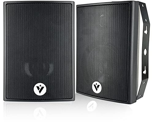 VOYZ Wall Mounted Speakers 2-Way Speakers 100 Watts High Performance Indoors Outdoors Passive Loudspeaker All Weather Resistance with Swivel Mounting Brackets Black Sold in Pairs (VZ-204B)