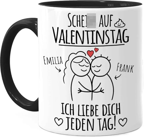 Tassenliebling® Pärchen Tasse personalisiert Schwarz - ... auf Valentinstag. Ich liebe dich jeden Tag - Lustiges Geschenk für Männer zum Jahrestag - Liebesgeschenke Partner Mann