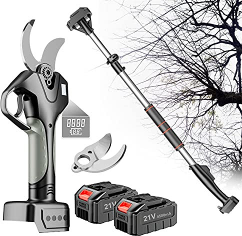 Cesoie Da Potatura Professionali Forbici Elettriche Troncarami, Cesoie Elettriche A Batteria Da 21 V, Potatore Telescopico Da 45 Mm / 1,8 Pollici Per Tagliare Rami, 4-6 Ore Di Lavoro,2blade-2Battery