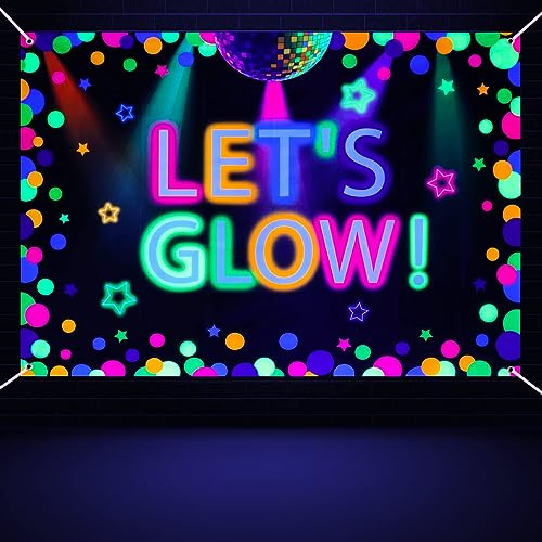 180x120cm Neon Let's Glow Party Backdrop Bunte Fotografie Hintergrund Glühen in der dunklen Party Supplies, Neon Party Dekorationen für Kinder Geburtstag Zubehör
