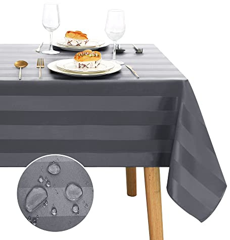 JIUZHEN Grau Tischdecke Abwaschbar mit Lotuseffekt Gestreift Quadratische Tischdecken Outdoor Wasserdich Tischtuch gartentisch Wasserabweisenden für Wohnzimmer, 130 x 220 cm