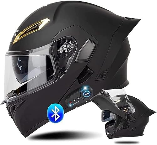 Kcolic Bluetooth Flip Up Motorcycle Helmet,Motorcycle Flip Up Full Face Helmet With Double Visor Built-in Speaker Mic,Moped Scooter Motorbike Helmet For Adult Men Women,ECE Approved G,L=59-60CM
