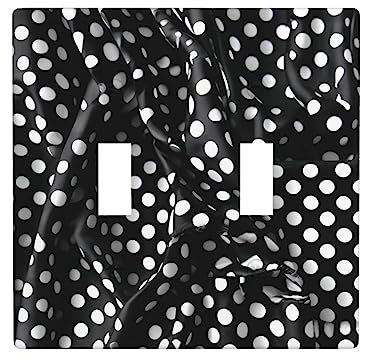 Placa de cubierta de receptáculo de interruptor de luz de puntos corrugados en blanco y negro, placa de pared decorativa, tamaño 4.5 x 4.5 pulgadas, fácil de instalar y resistente al calor