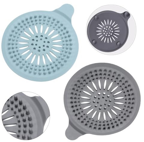 Alyvisun 2Pcs Silicone Raccogli Capelli Doccia con Ventosa, Filtro per Capelli Protezione Scarico, Universale Filtro di Scarico Anti Capelli per Cucina, Bagno (Blu + Grigio)