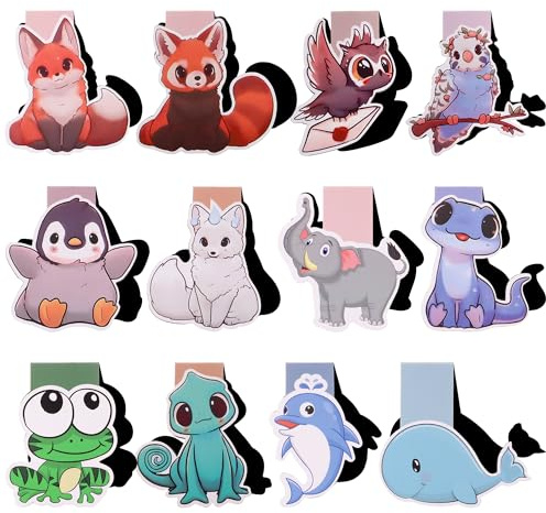 JIANTA Magnetische Lesezeichen, 12er Set Tiere Magnet Lesezeichen, süße Tier-Motiven Kindergeburtstag Gastgeschenke kleine Geschenke Bookmarker für Schüler, Buchliebhaber, Jungs, Mädchen und Freunde