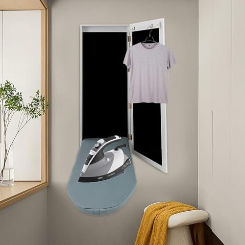 Soporte de Pared para Tabla de Planchar, gabinete para Tabla de Planchar montado en la Pared, Plegable, Puerta con Espejo Colgante con Tabla de Planchar incorporada Plegable hacia Arriba y hacia aba