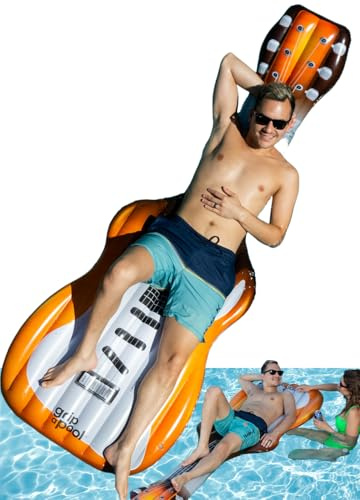 Inflatable Pool Floats Adult, Mattress Raft Lounger for Adults, Large Comfortable Pool Floatie for Flat Laying, Stomach & Back Lounging and Tanning - Fun Swimming Pool Accessory - Guitar