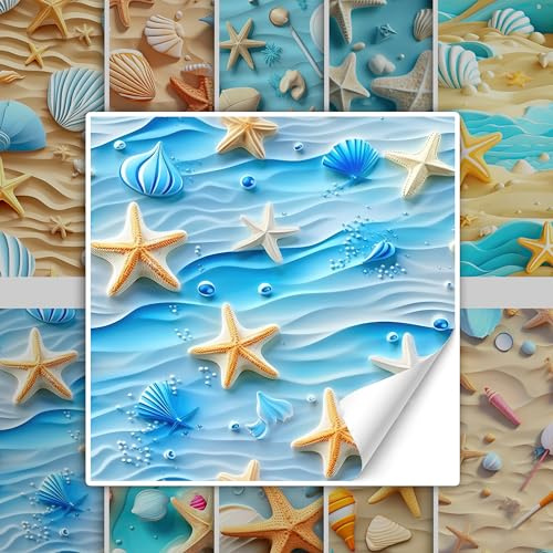 GRAZDesign Fliesenaufkleber Bad & Küche, maritim Strand mit Muscheln Klebefliesen selbstklebend - 15x15cm / 10 Stück