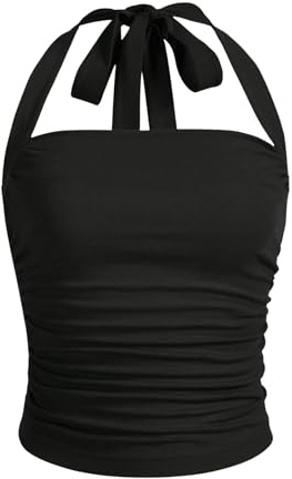 GORGLITTER Damen Neckholder Top Y2k Sommer Crop Top Trägertop Camisole Oberteil Trägershirt Party Festival Outfit Schwarz M