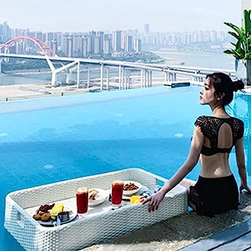 Bandeja flotante rectangular para bebidas, soporte para bebidas de piscina, mesa flotante para piscina, portavasos de piscina, bandeja flotante de ratán, soporte para bebidas de jacuzzi, barra flotan