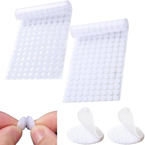 Klett Klebepunkte 10mm, 100 Stück Klettpunkte Selbstklebend, Rund Doppelseitig Klebende Klettverschluss, Rund Klettband Klettstreifen für Schule Lernmaterial, Weihnachtskarten, Klettmappen, Weiß