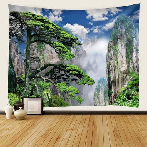Mesnt Wandteppich Klein Natur, Bäume und Berglandschaft Wandteppich Wandkunst für Schlafzimmer Wohnzimmer Dorm Decor Wandteppich, 150x130cm