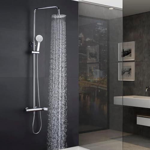 IMEX - Columna Ducha Monomando con Grifo | Conjunto de Ducha con Alcachofa y Rociador Antical | Griferia en Latón y Acero Inox S.304 con Barra Extensible | Serie Nassau | Color Cromado