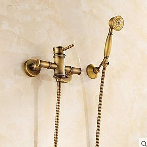 Badezimmer-Regendusche-Wasserhahn Im Bambus-Stil, Antikes Messing, Mit Handbrause-Mischbatterie