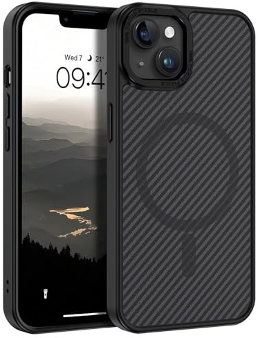 GUAGUA für iPhone 14 Plus Hülle [Kompatibel mit MagSafe] Magnetisch Handyhülle für iPhone 14 Plus Case Carbon Fiber Design Stoßfest Schutzhülle TPU+PC Hardcase Slim Magnet Cover (6,7'') Schwarz