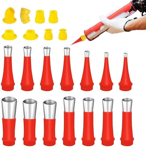 Gummidüsen Silikon Kit, 22 Stück Silikonspritze Aufsätze, Gummidüse Silikonspritze, Edelstahl Düse Silikon,Caulking Extender Caulk Nozzle Tip Tool For Sausage Caulking Tool, Caulk Nozzles Applicator